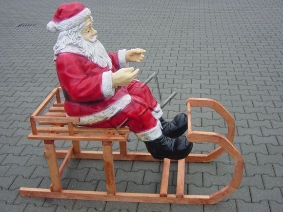 Design Weihnachtsmann Gross, Schlitten Statue Skulptur Figuren Skulpturen Neu