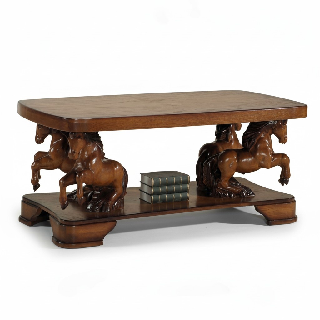 Echte Handarbeit Pferde Holz Tisch Couch Tische Beistell 137cm Sofa