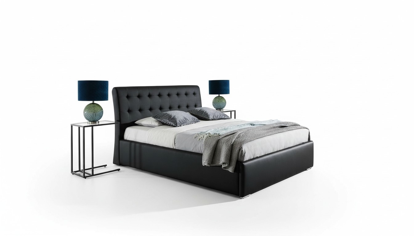 Echtes Chesterfield Bett Doppel Hotel Betten Textil Polster 140x200cm Stoff Neu