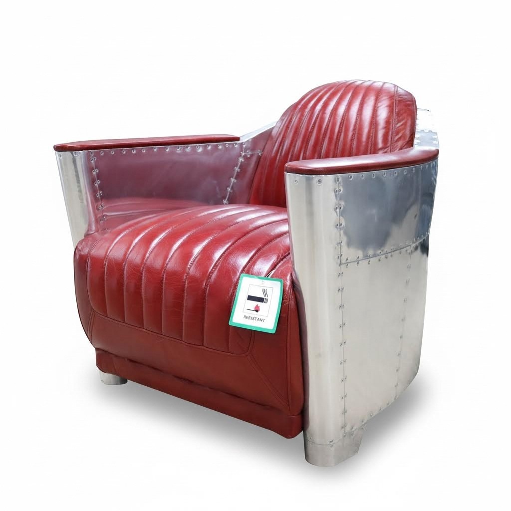 Echtleder Alu Sessel Cognac Flugzeugsessel Aviator Armlehnsessel Neu