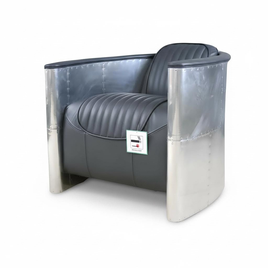 Echtleder Alu Sessel Cognac Flugzeugsessel Aviator Armlehnsessel Neu