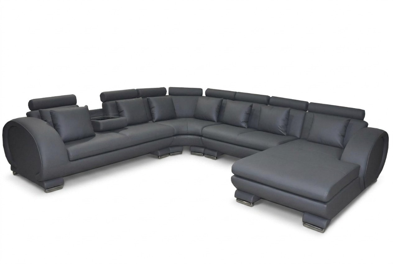 Eck Leder Sofa +USB Couch Polster Sitz Wohnlandschaft Design XXL U Form Garnitur