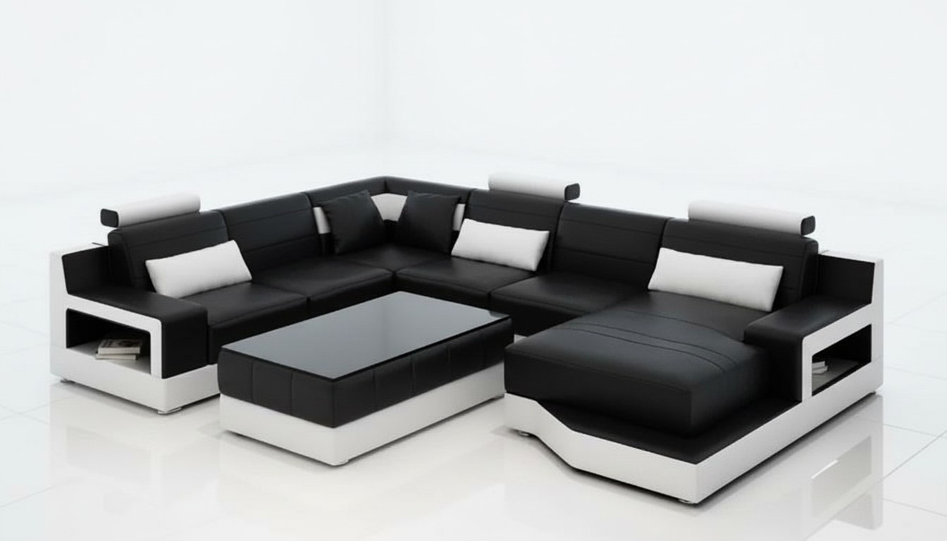 Eckcouch Eckgarnitur Ecksofa Wohnlandschaft Polster Sofa UForm Ledersofa Couch