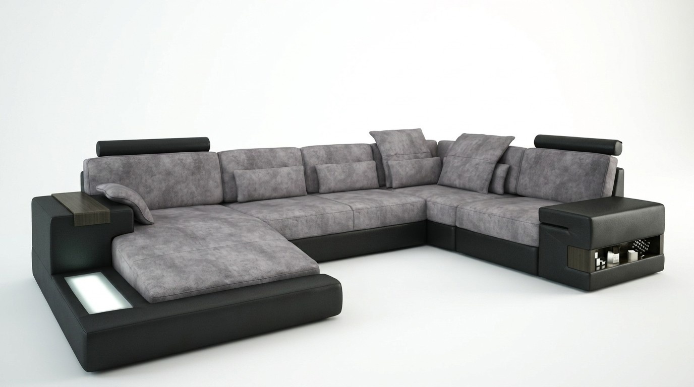 Eckcouch Wohnzimmer Couch Ecksofa Sofa Polster Eckgarnitur Wohnlandschaft + USB
