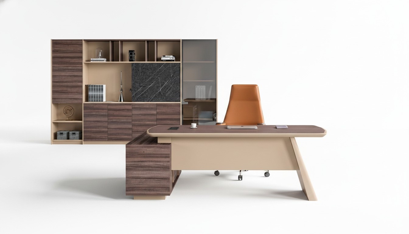 Ecke Büro Tisch Bürotisch Schreibtisch Büromöbel Holz Beige Holztisch