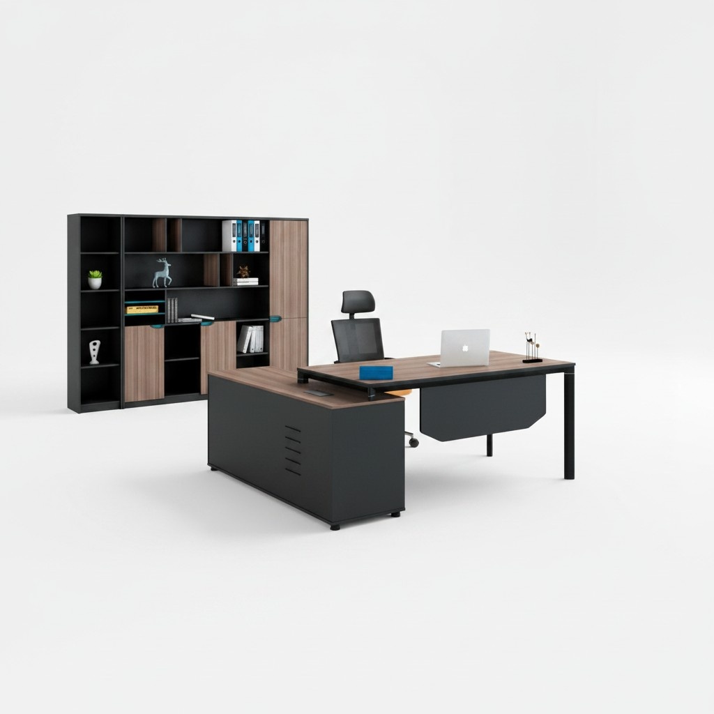Ecke Schreibtisch Bürotisch Arbeitstisch Büro Tisch Schwarz Holz