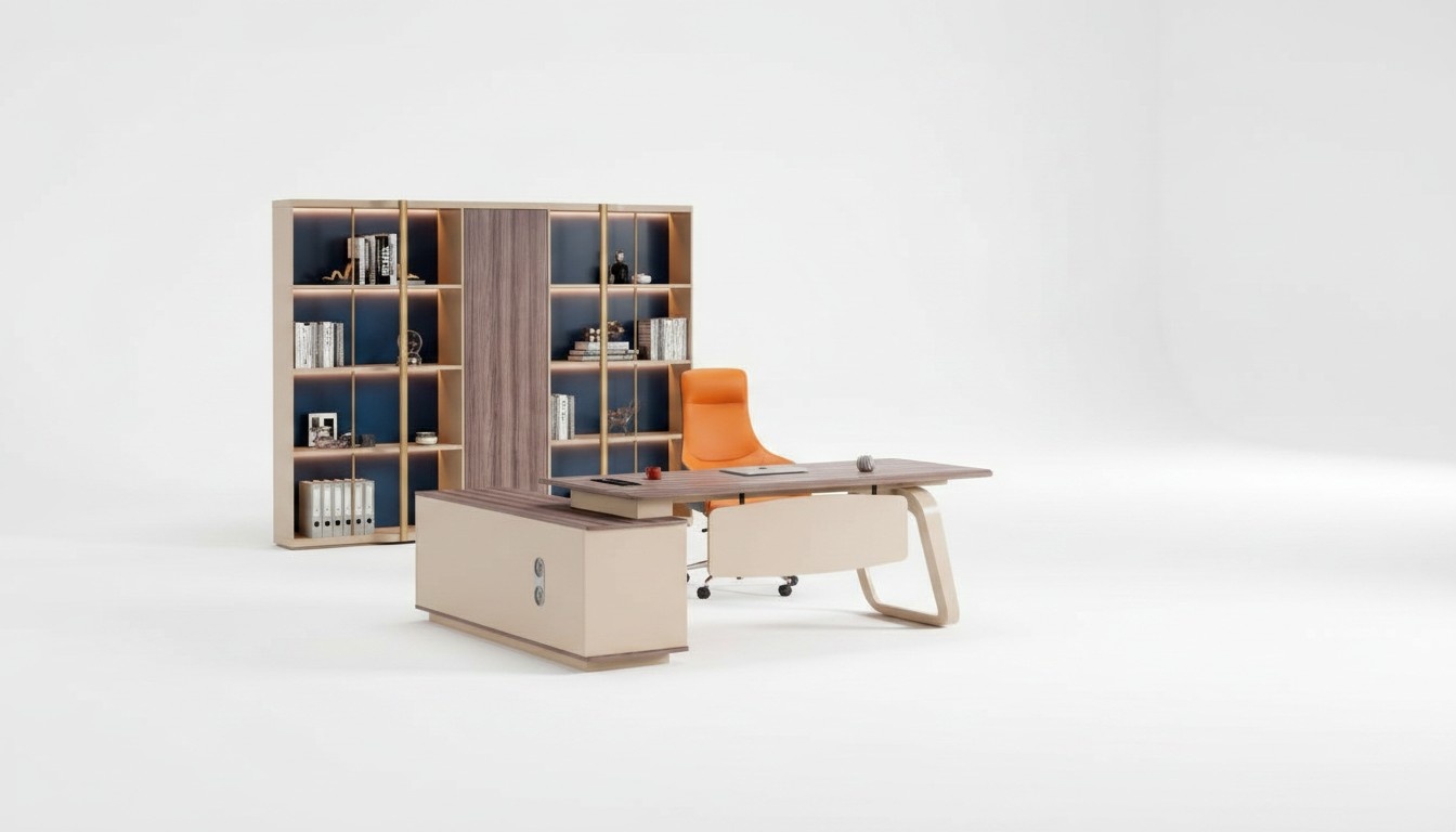 Ecke Schreibtisch Bürotisch Arbeitstisch Büromöbel Tisch Holz Beige