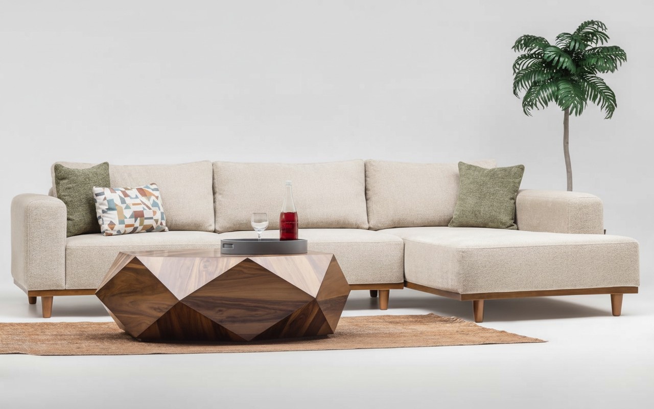 Eckgarnitur Ecksofa L form Stoffsofa Polstersofa Couch Sofa Beige1