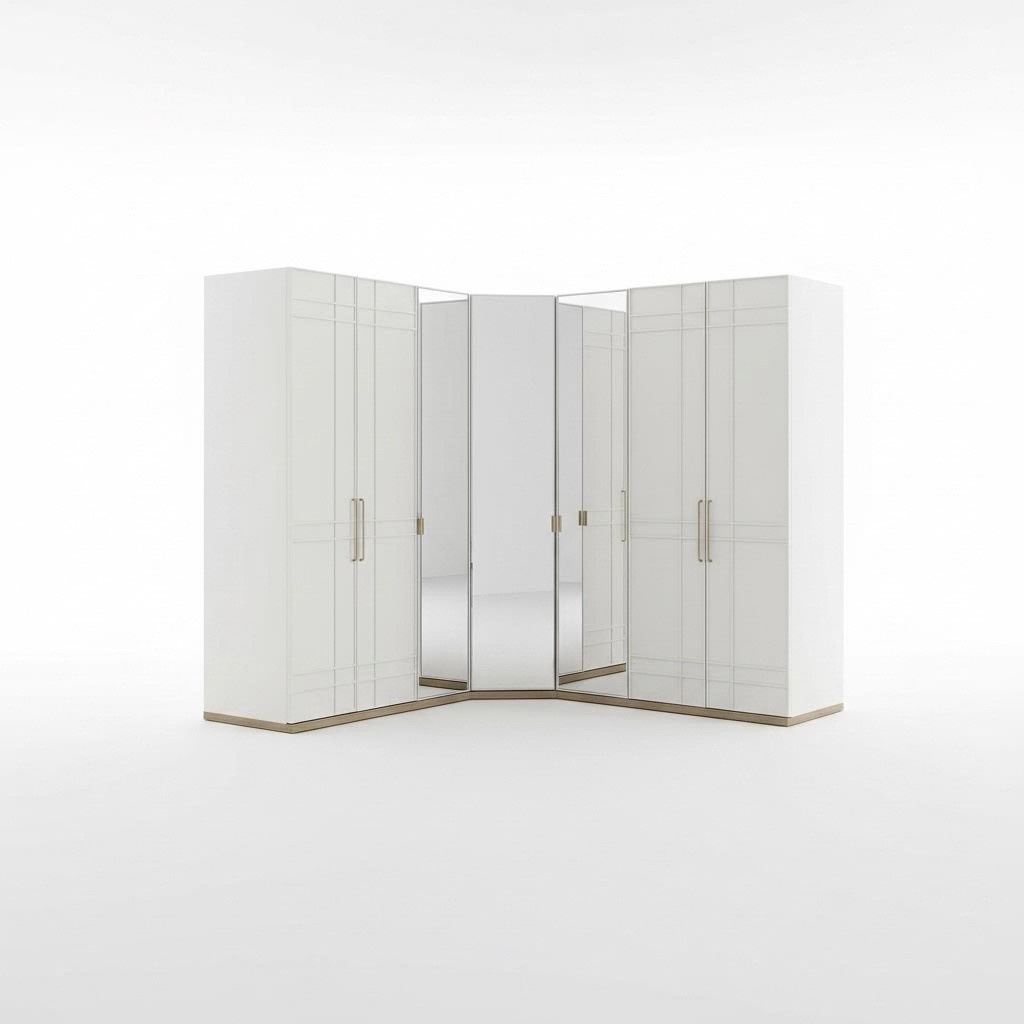 Eckschrank Kleiderschrank Schränke Weiß Holz Spiegel 7 Türen Groß