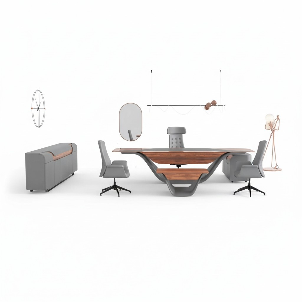 Eckschreibtisch Sideboard Couchtisch Büromöbel Arbeitszimmer Set Grau
