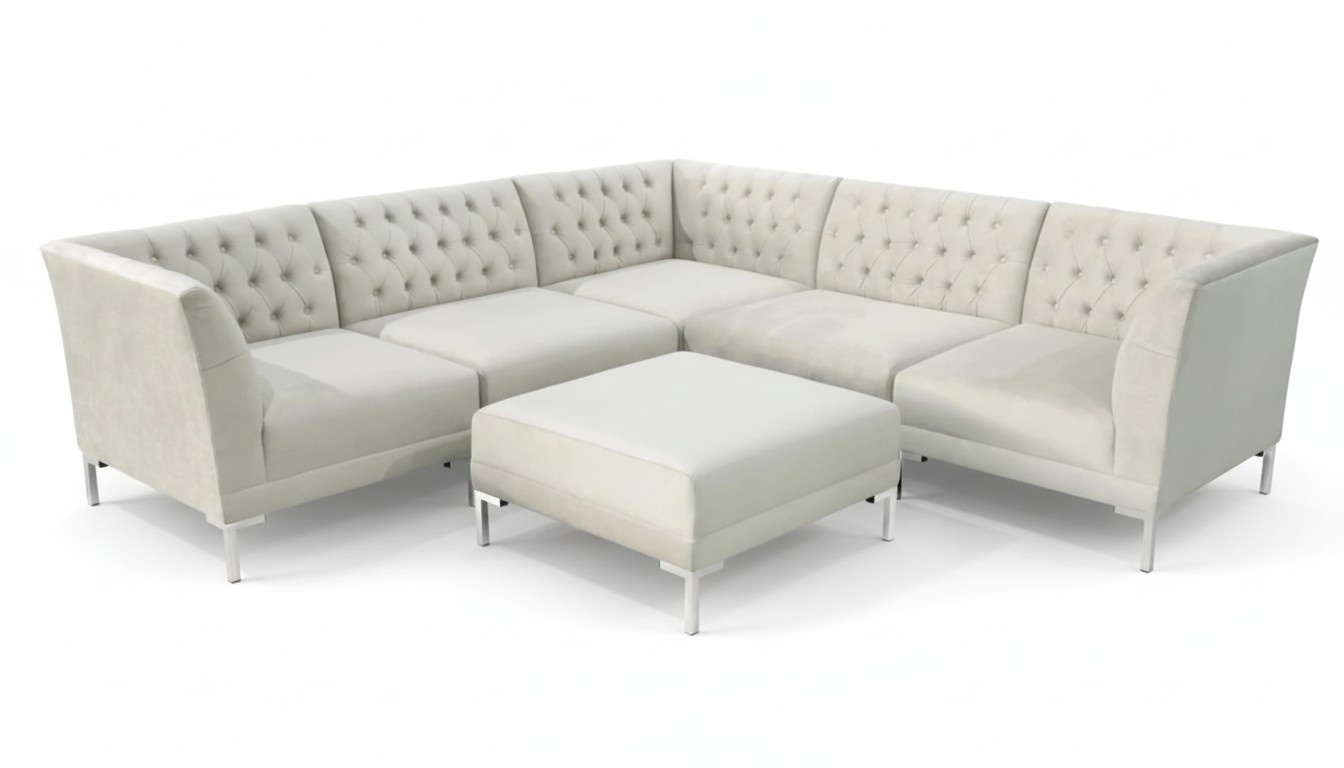 ecksofa beige chamgpaner weiße chesterfield couch textil luxus möbel eckgarnitur