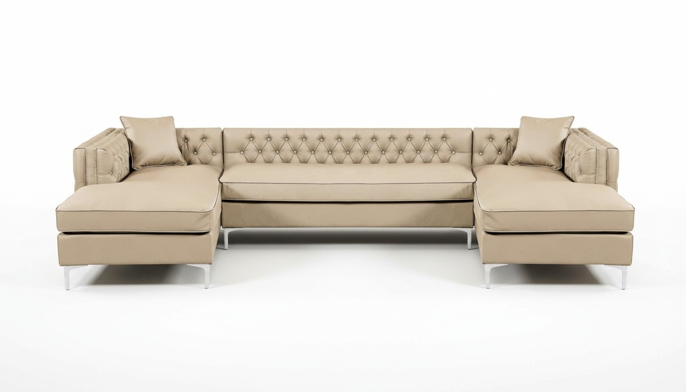 Ecksofa Beige Wohnlandschaft Couch Eckgarnitur Polster Chesterfield Möbel Design