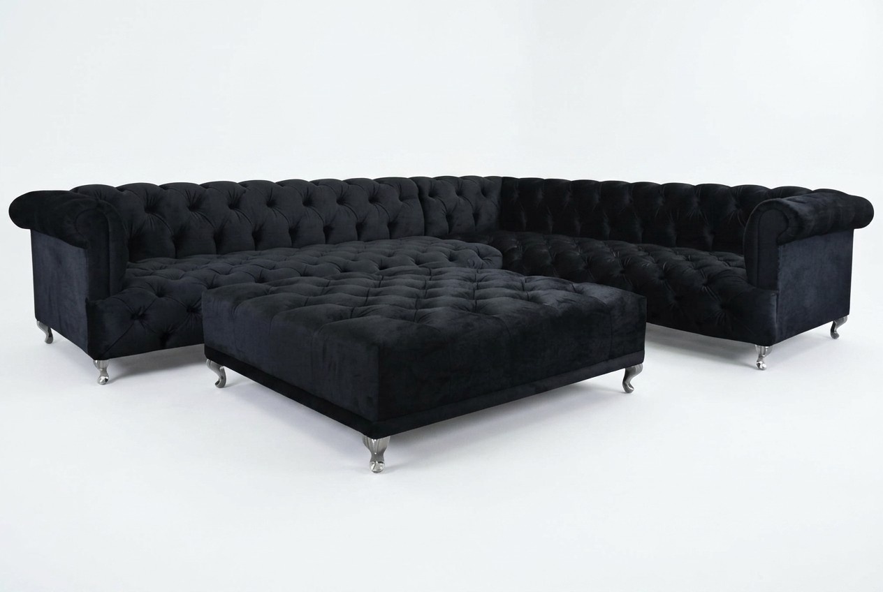 Ecksofa Chesterfield Design Couch Polster Eckgarnitur + Hocker Eckcouch