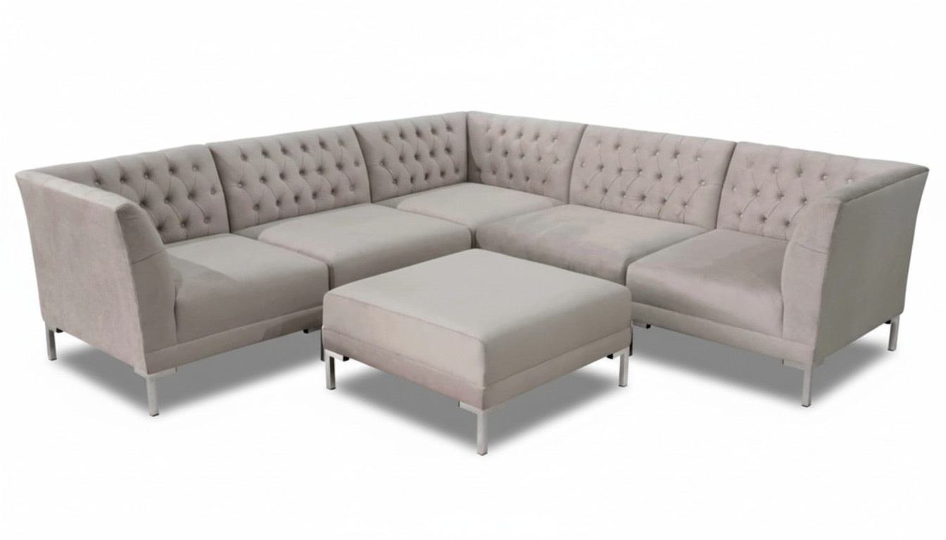 Ecksofa Chesterfield Hocker 2tlg. Set Textil Stoff Couchen Sofas Eckgarnitur Neu