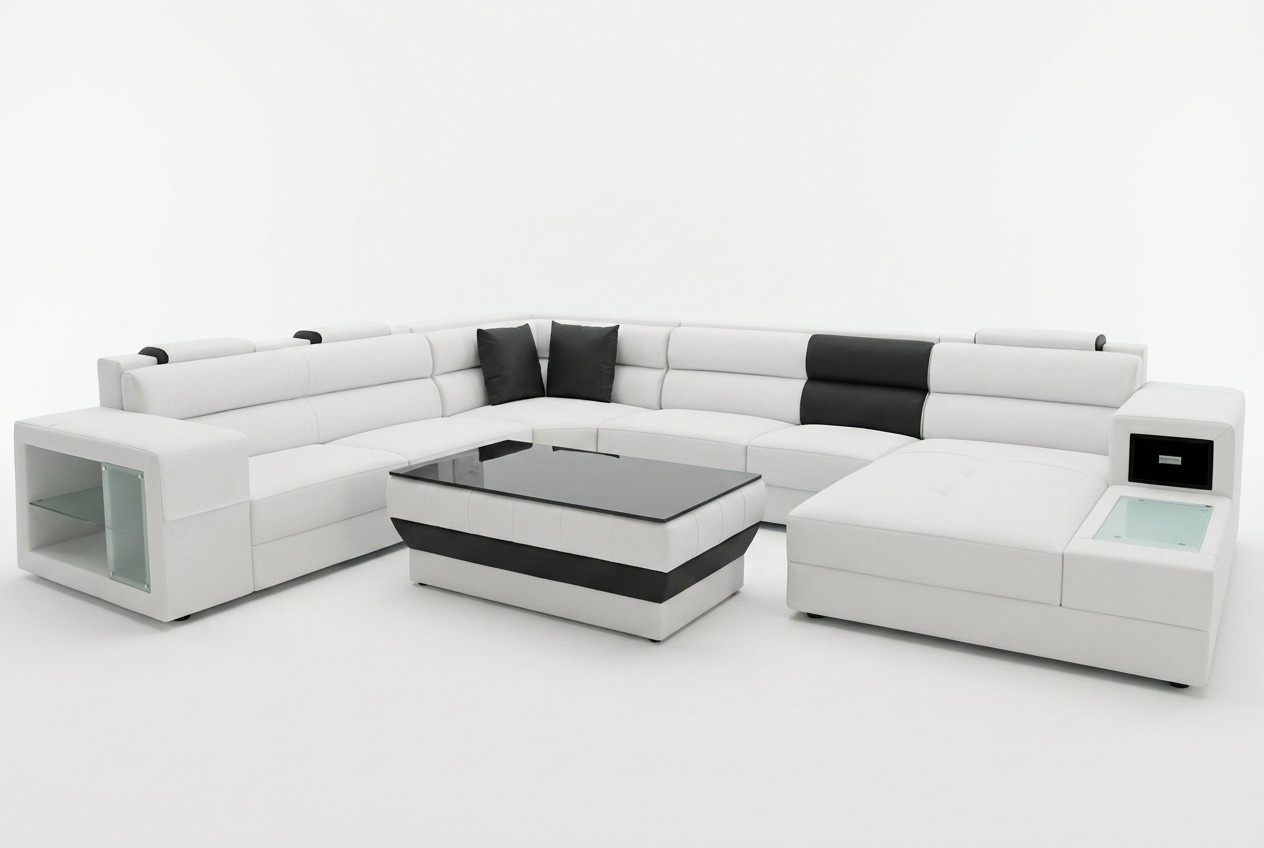 Ecksofa Eckgarnitur Eckcouch Sofa Couch Polster Wohnlandschaft Tisch LED USB Neu