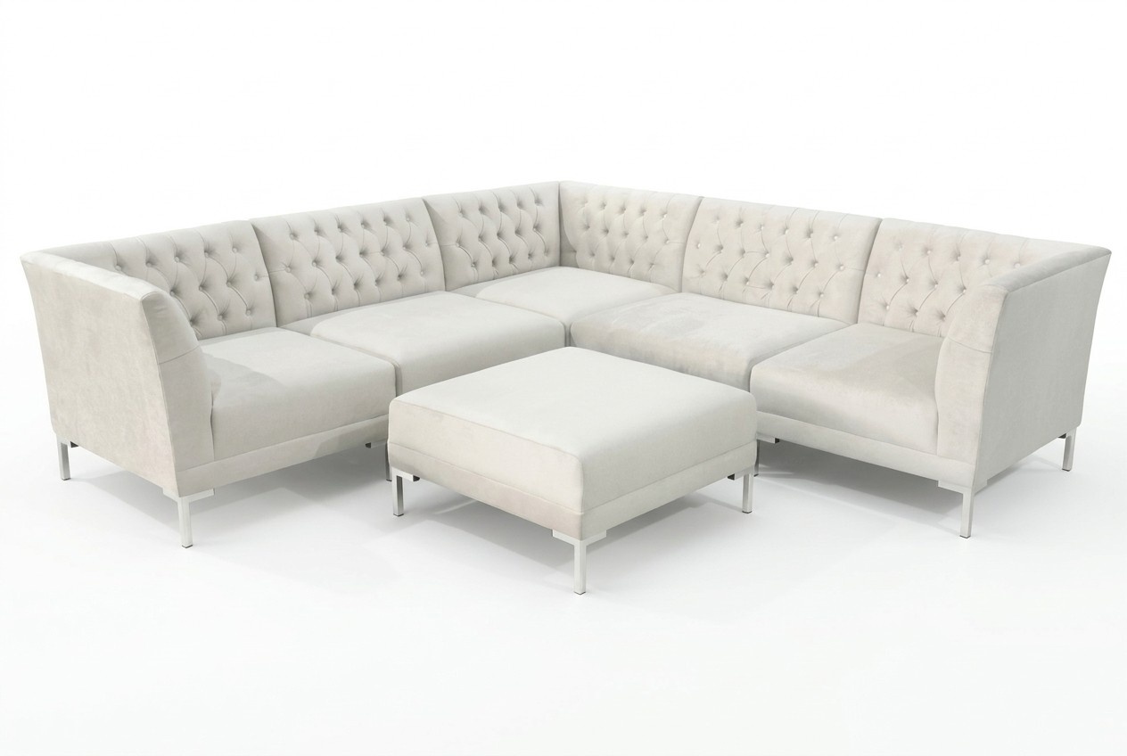 Ecksofa Hocker Creme Weiß Big Textill Stoff Chesterfield Sofas Luxus Möbel 2tlg.