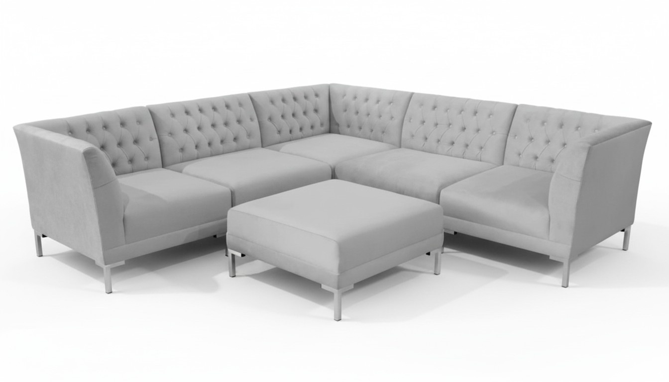 Ecksofa Hocker Grau Big Textill Stoff Chesterfield Sofas Möbel Fußhocker Sofas