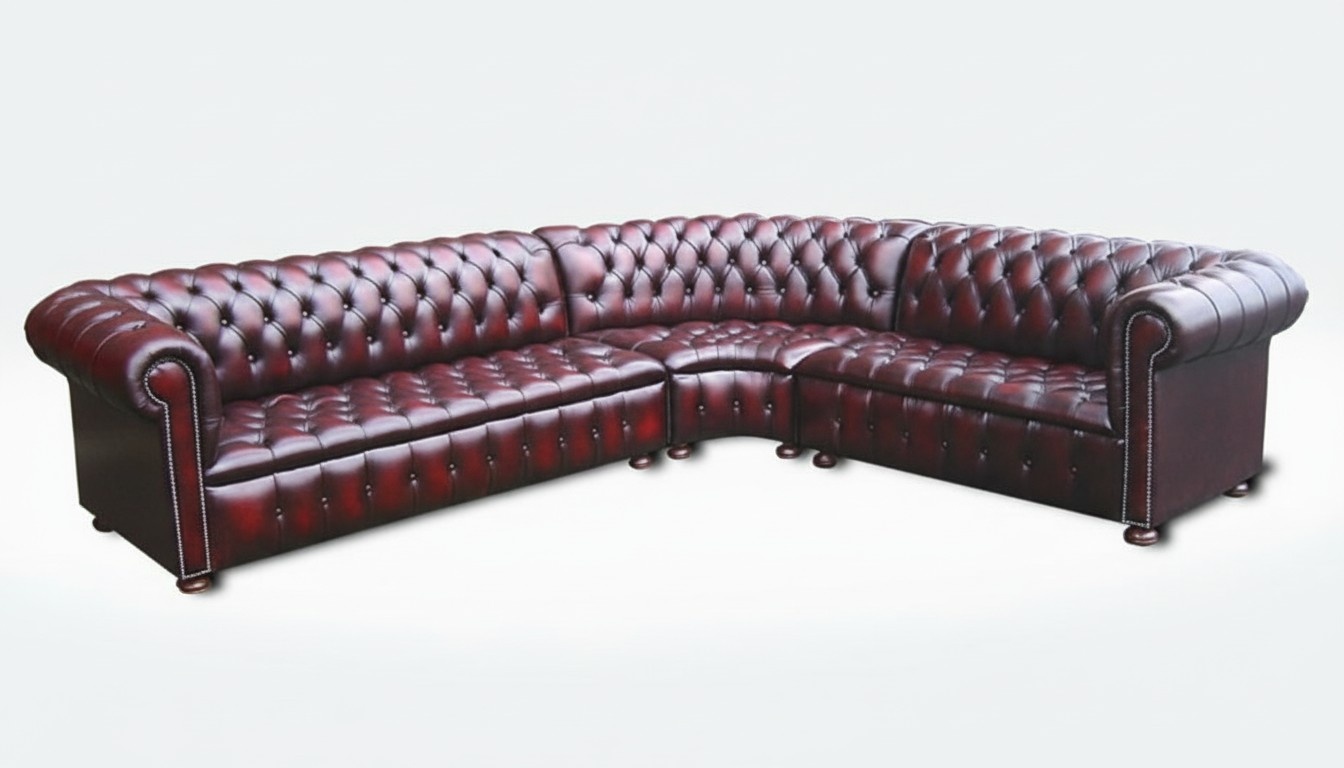 Ecksofa Kirsche Ledersofa Polster Eck Couch Garnitur Sitz Design Chesterfield