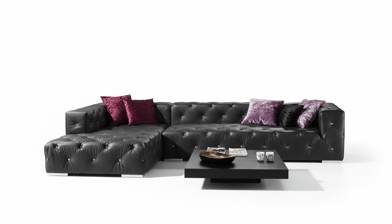 Ecksofa L-Form Chesterfield Luxus Sofa Schwarz Couch LedersofaEcksofa L-Form Chesterfield Luxus Sofa Schwarz Couch Ledersofa