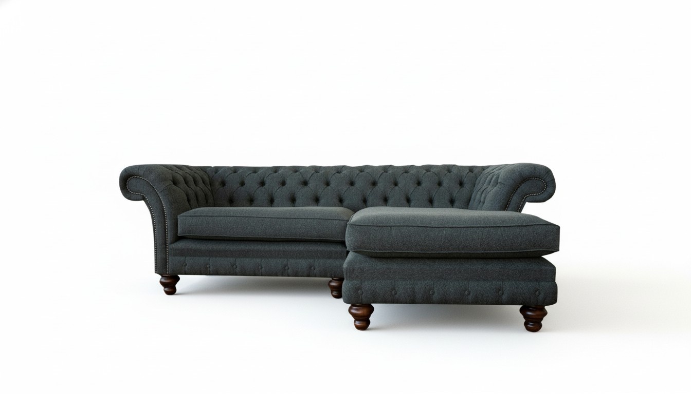 Ecksofa L Form Chesterfield Grau Textil Sofa Wohnzimmer Eckgarnitur
