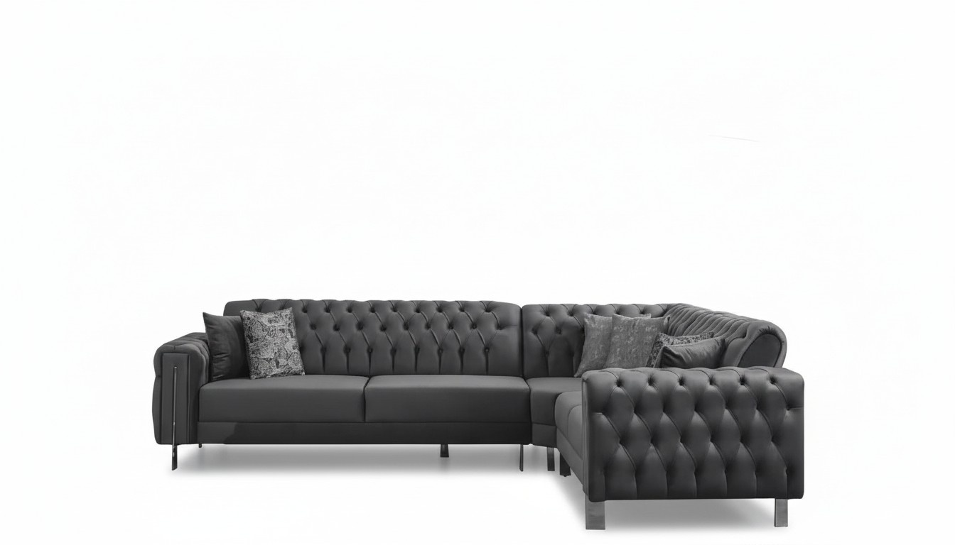 Ecksofa L-Form Eckcouch Sofa Couch Schlafsofa Chesterfield Metall Grau