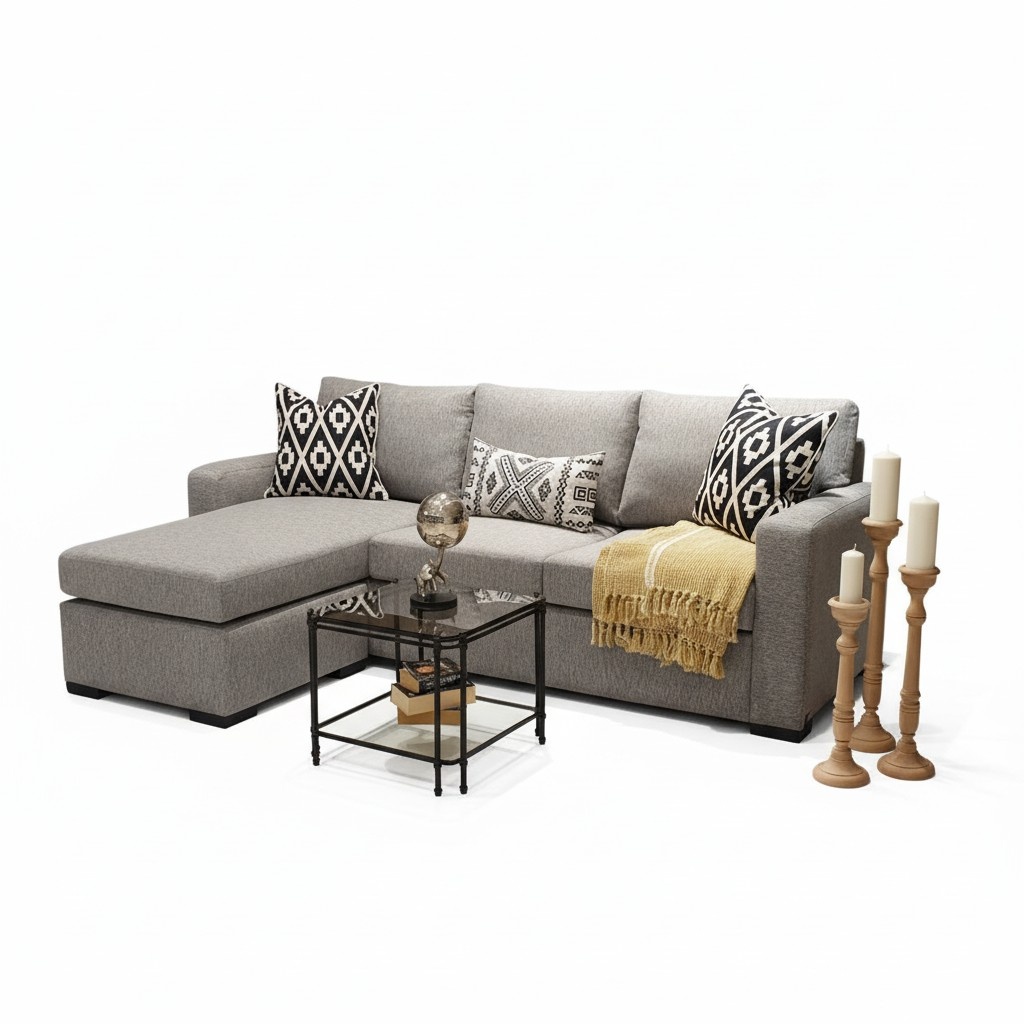 Ecksofa L-Form Grau Polster Möbel Wohnzimmer Sofa Couch Design Einrichtung