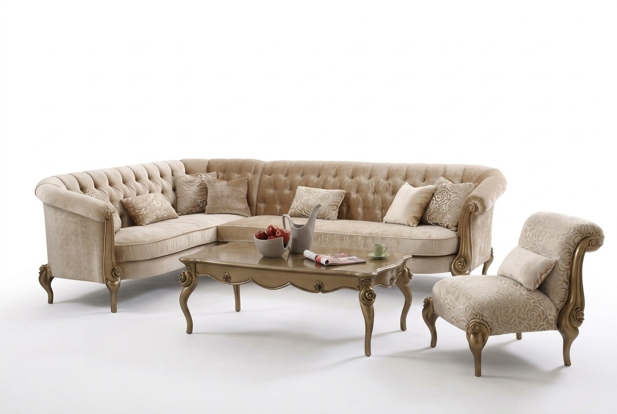 Ecksofa L-Form Sofa Couch Design Couchen Polster Textil Sofa Garnitur Holz Sofas