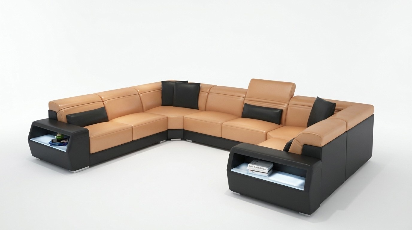 Ecksofa Leder Sofa Couch Polster Eck Sitz Wohnlandschaft Garnitur-U-Form