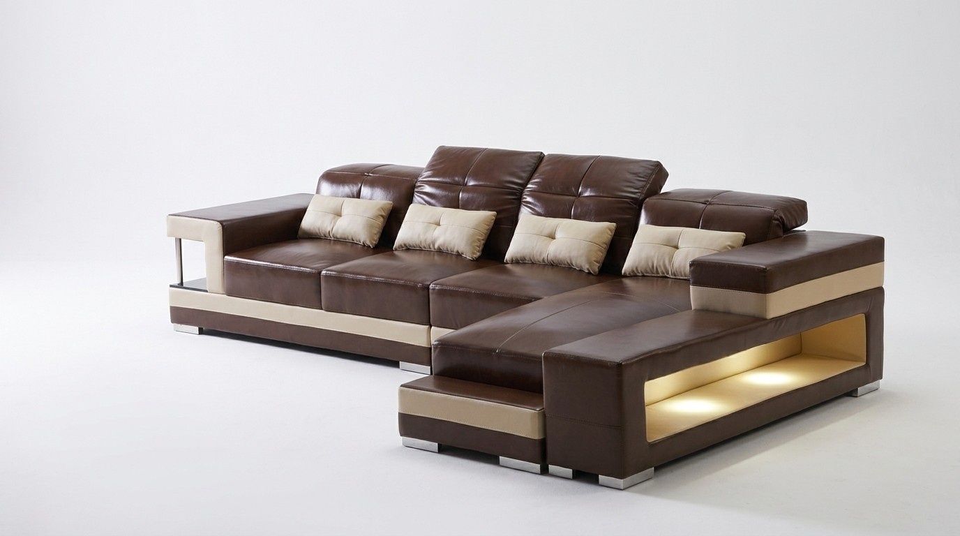 Ecksofa Leder Wohnlandschaft Garnitur Design Modern Sofa L-Form Braune