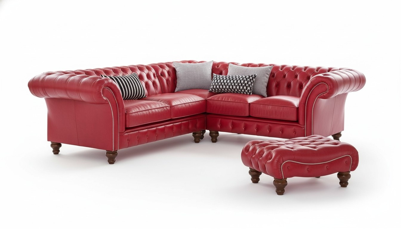 Ecksofa Ledersofa Rot Polster Eck Couch Garnitur Sitz Design