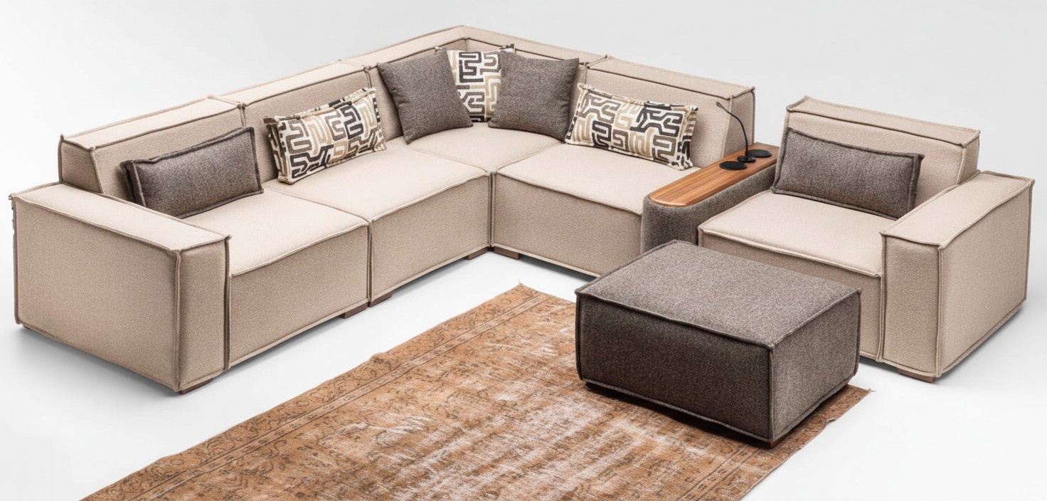 Ecksofa Modulsofa L form Stoffsofa Polstersofa Couch Sofa Beige Modern