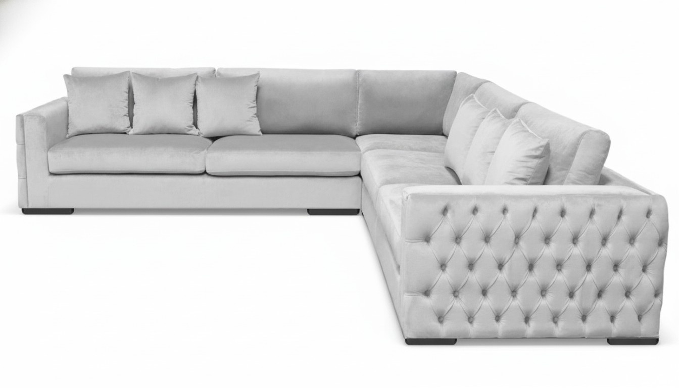 Ecksofa Silber Couch Eckgarnitur Polster Wohnlandschaft Samt Stoff Möbel Design
