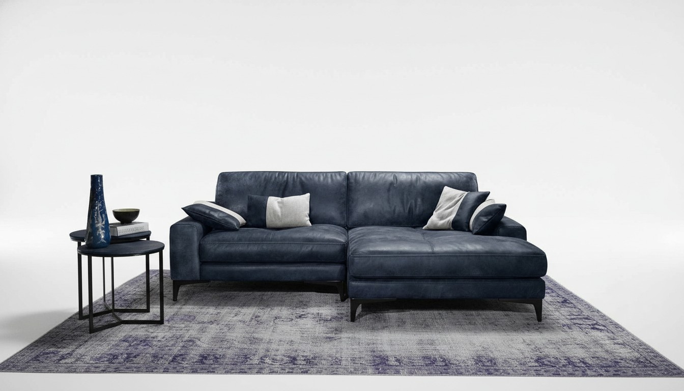 Ecksofa Sofa Wohnzimmer Sofas Leder Luxus Eck L-Form Stil Modern Möbel Blau Neu