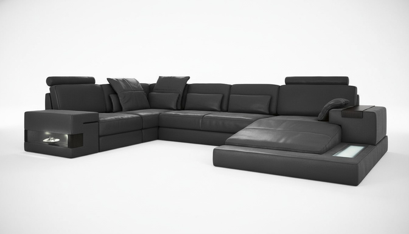 Ecksofa U-Form Couch Design Polster Textil Neu Wohnlandschaft Bettfunktion Stoff