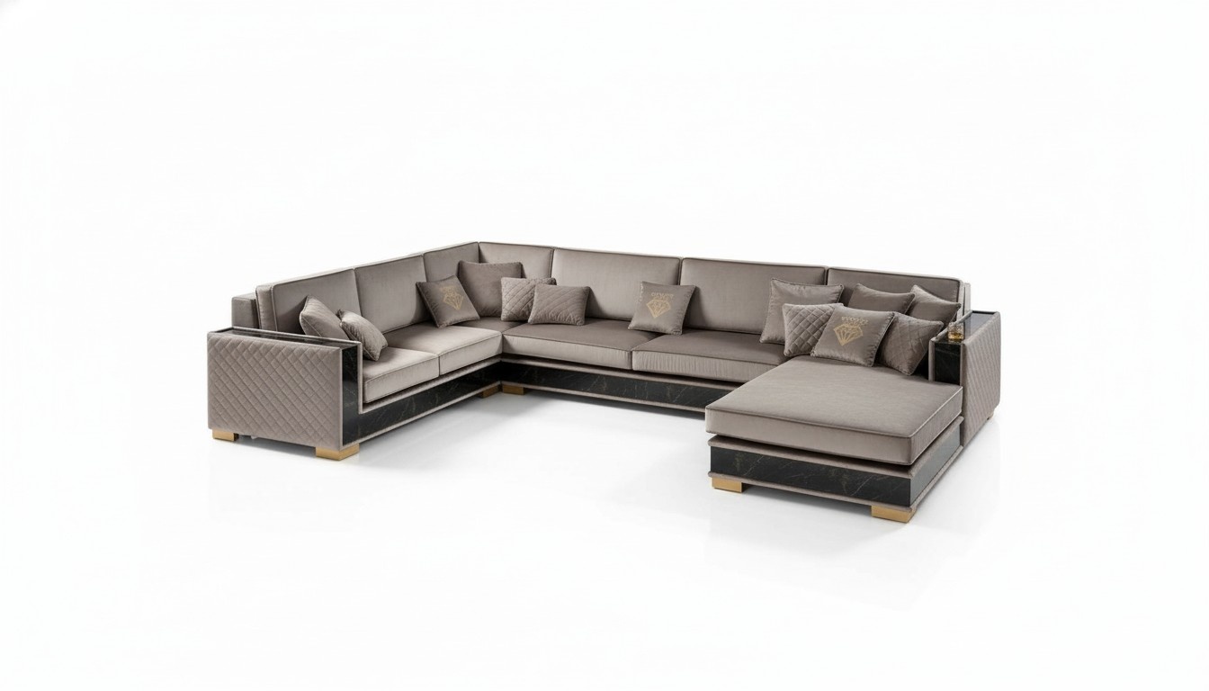Ecksofa U-Form Sofa Couch Design Polster Textil Sofas Sitz Möbel Wohnlandschaft