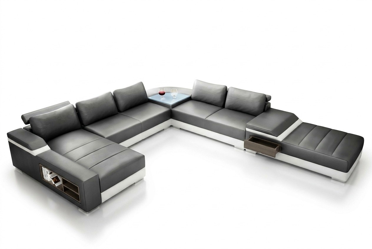 Ecksofa U Form Sofa Couch Polster Ecksofa Wohnlandschaft Ledersofa USB Neu 2680