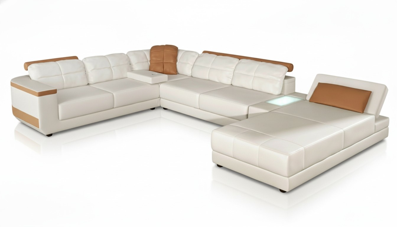 Ecksofa U-Form Sofa Couch Textil Sofas Design Wohnlandschaft Bettfunktion Leder