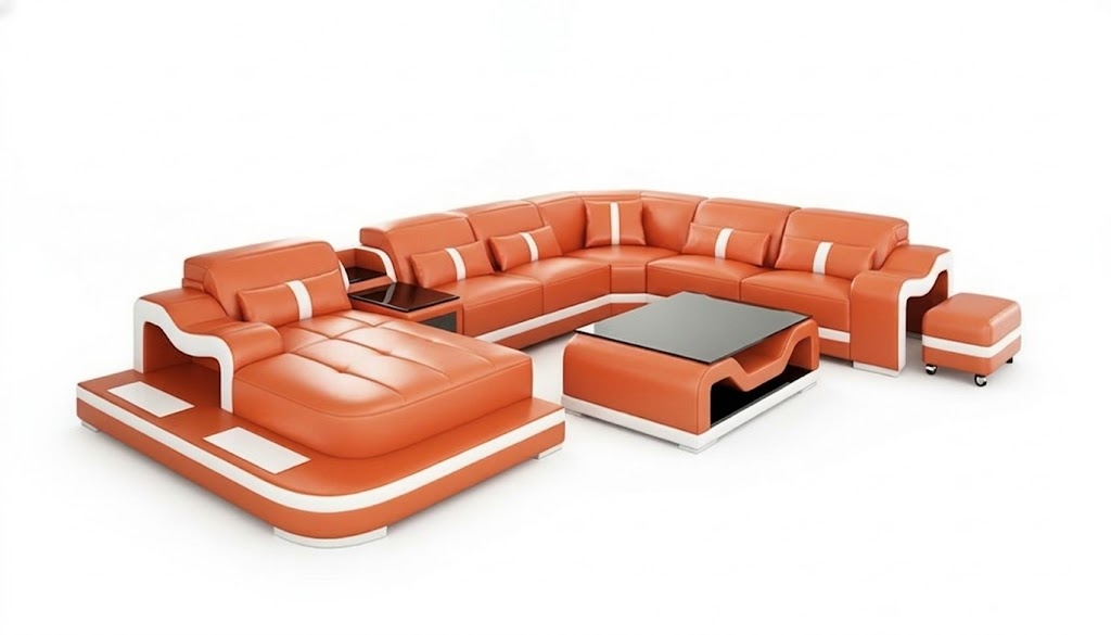 Ecksofa UForm Couchtisch Hocker Ecksofa Polster Wohnlandschaft Ledersofa 3tlg.