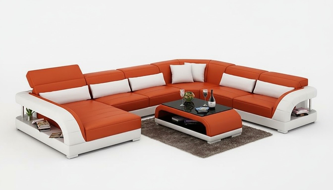 Ecksofa UForm Modernes Sofa Ledersofa Couchen Polster Designer Sofas Tisch 2tlg