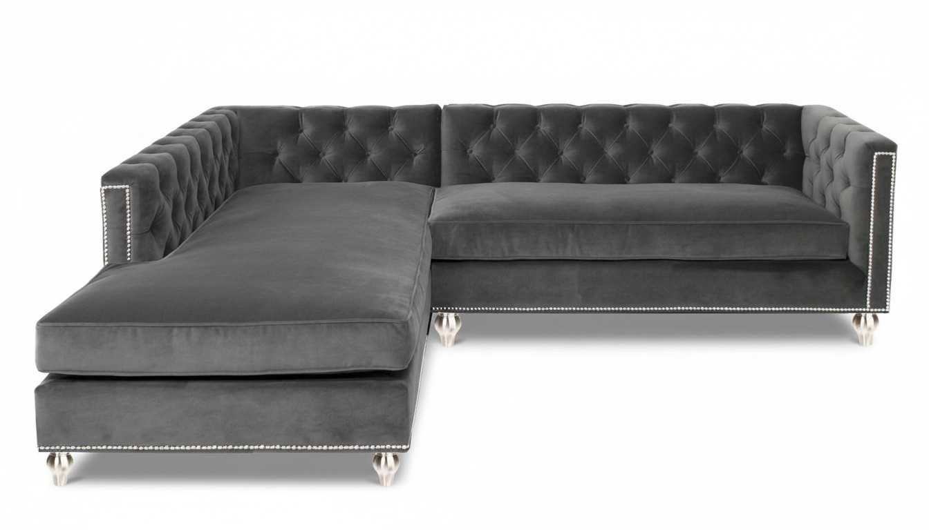 Ecksofa Wohnlandschaft Couch Eckgarnitur Polster Samt Stoff Möbel Design Grau