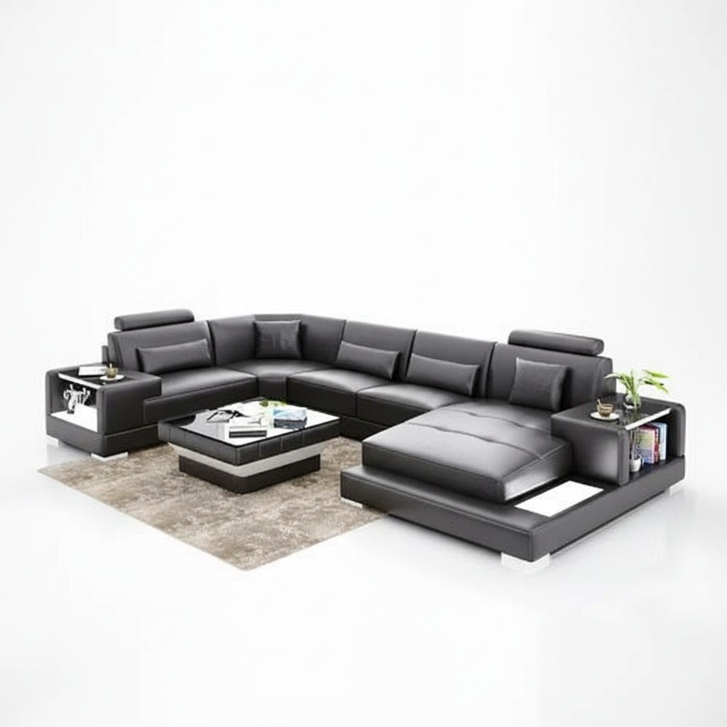 Ecksofa Wohnlandschaft Eckcouch Couchtisch Sofa LForm Ledersofa Couch Polster