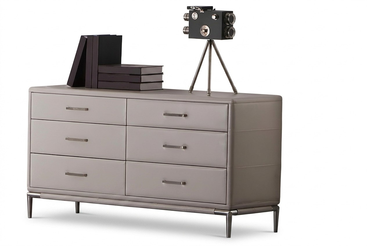 Edle Design Kommode Leder XXL Kommoden Luxus Grau Schrank Sideboard