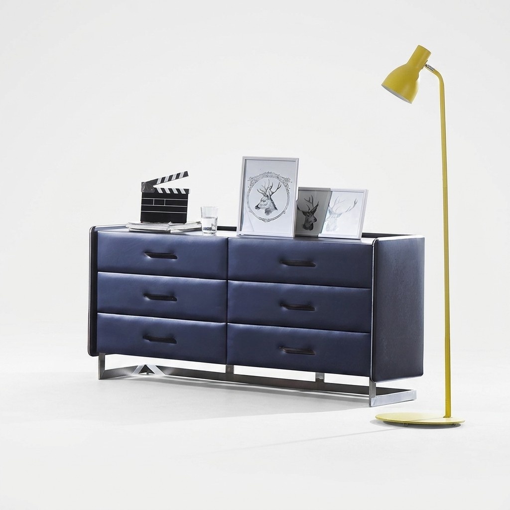 Edle Design Kommode Leder XXL Big Kommoden Luxus Schwarz Schrank