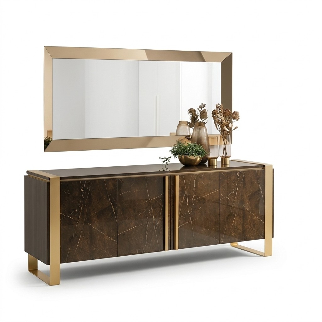 Edle Design Konsole Holz Sideboard Spiegel Anrichte Schrank 2tlg. Konsolentisch