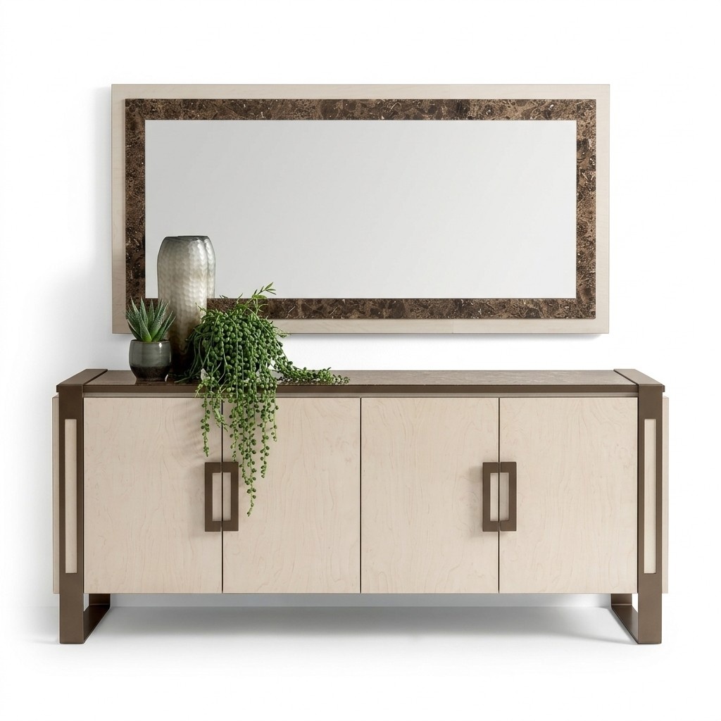 Edle Design Konsole Holz Sideboard Spiegel Anrichte Schrank 2tlg. Konsolentisch