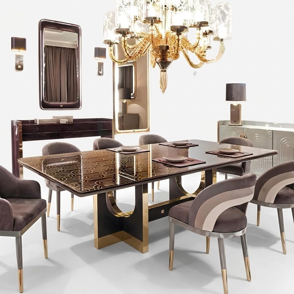 Edler Luxus Design Tisch Ess Zimmer Wohn Tische Glas Möbel Metall Modern