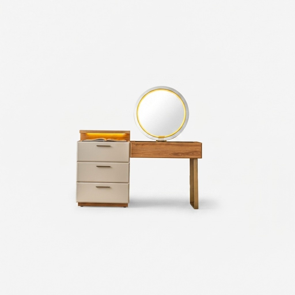 Edler Schlafzimmer Set Robuster Brauner Schminktisch Designer Spiegel