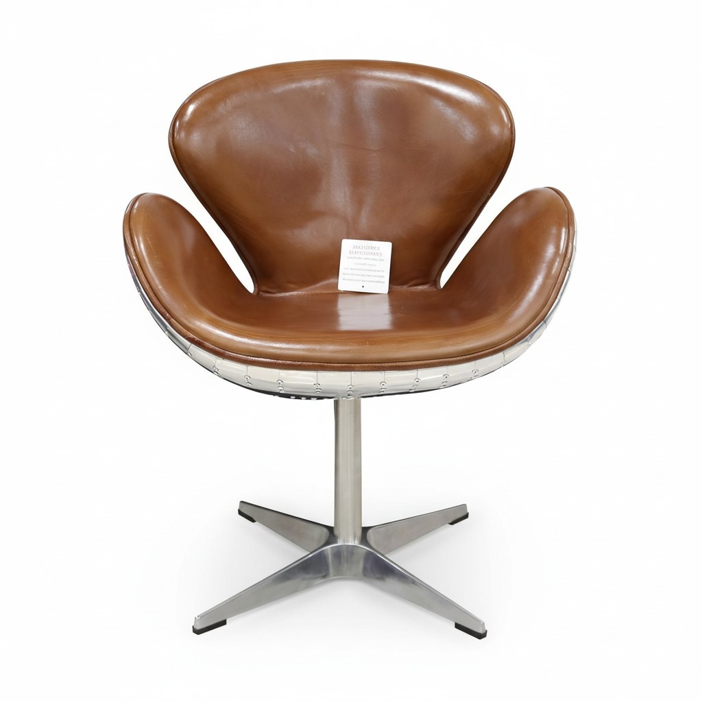 Eggchair Leder Braun Metall Ohrensessel Egg Chair Flieger Club Sessel neu silber