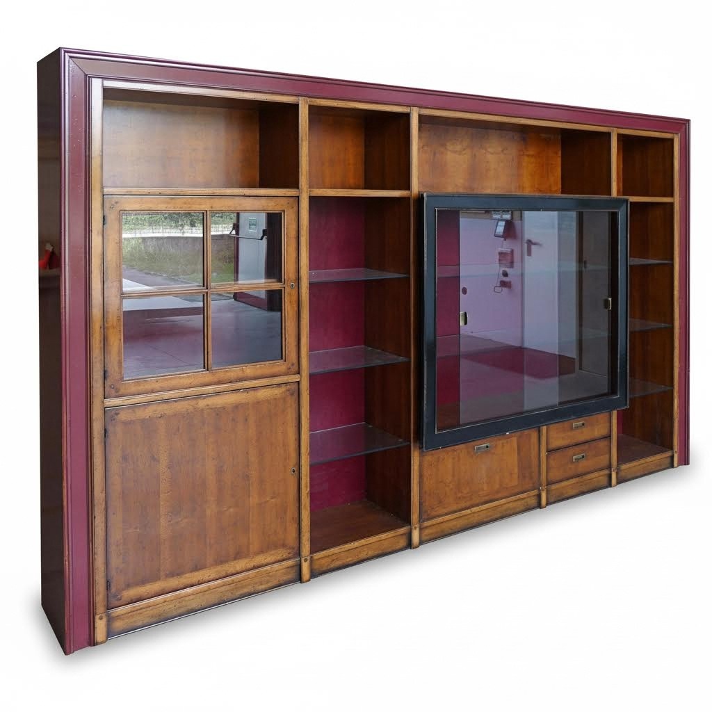Einbau Schrank Regal Vitrine xxl Schränke Wohnwand Glasschrank Anbau Wand Holz