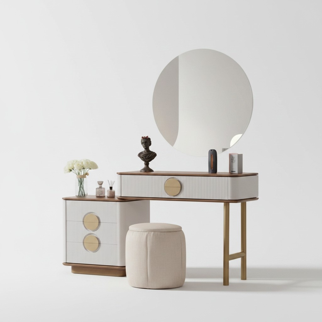 Elegant Beige Schminktisch Robust Kommode Schlafzimmer Möbel Schminkkommode